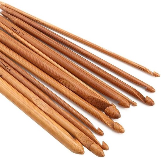 12-delige set haaknaalden van carbonized bamboe met plastic kabel, maat 3-10mm, ideaal voor breien en haken van Merkloos — afbeelding 3