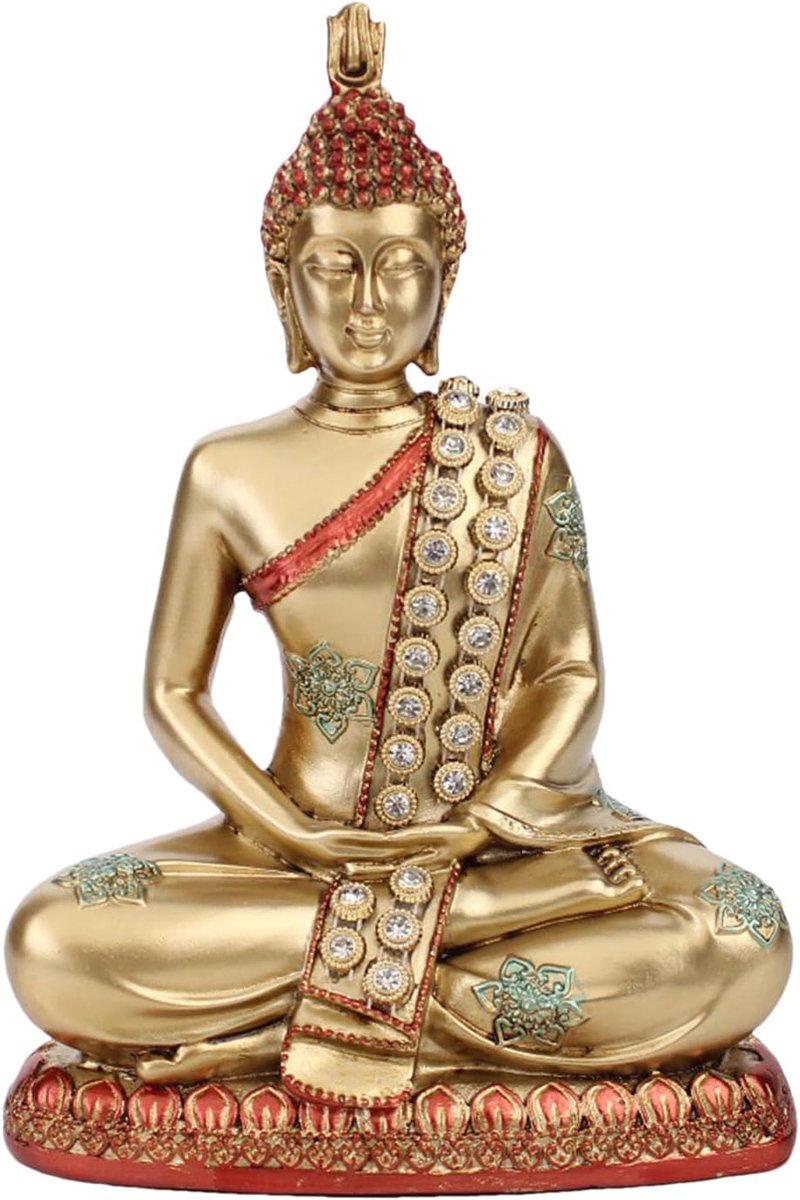 Boeddhabeeld - Meditatie sculptuur - Interieur verfraaien - Harsafwerking - 17.2W x 11.6D cm - Goud