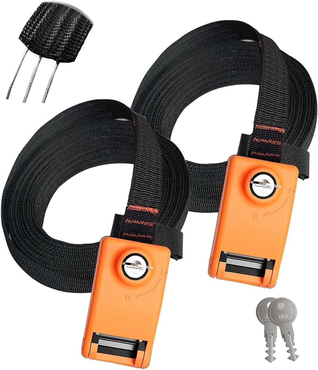 Spanbanden met slot - Zekeringsriemen - Vervoer Vastzetten - Roestvrijstalen touwen - 2 x 3 meter - Zwart oranje