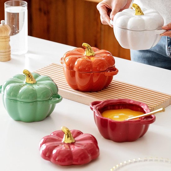 Pompoen Pan - Casserole Kom - Desserts Maken - Uniek Ontwerp - 450 ml Inhoud - Rood — afbeelding 4