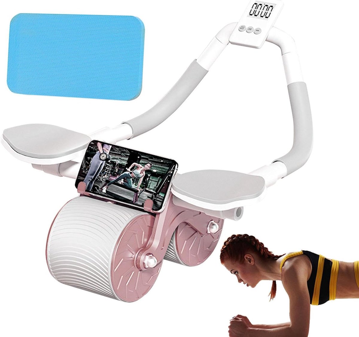 Buikwiel met timer - Core trainer - Krachtige core training - Automatische rebound functie - 25 x 33 cm - Zwart