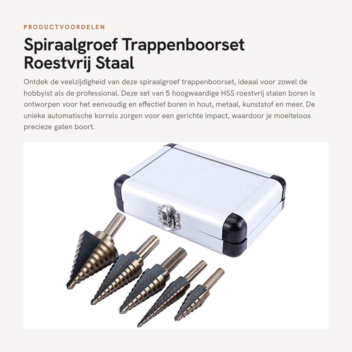 Dailygoods- Trappenboorset 5 Stuks - HSS Roestvrij Staal - Bithouder - Kegelboor/Conusboor - Metaalboor - Voor Kunststof/Hout/Aluminium - Stappenboor