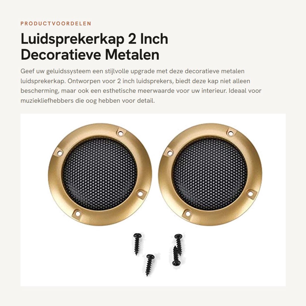 Dailygoods - Luidsprekerkap 2 Inch - Decoratieve Metalen Audiokap - Inclusief Luidsprekerschroeven - Voor Indoor Geluidssystemen - Goudkleurig - Duurz...