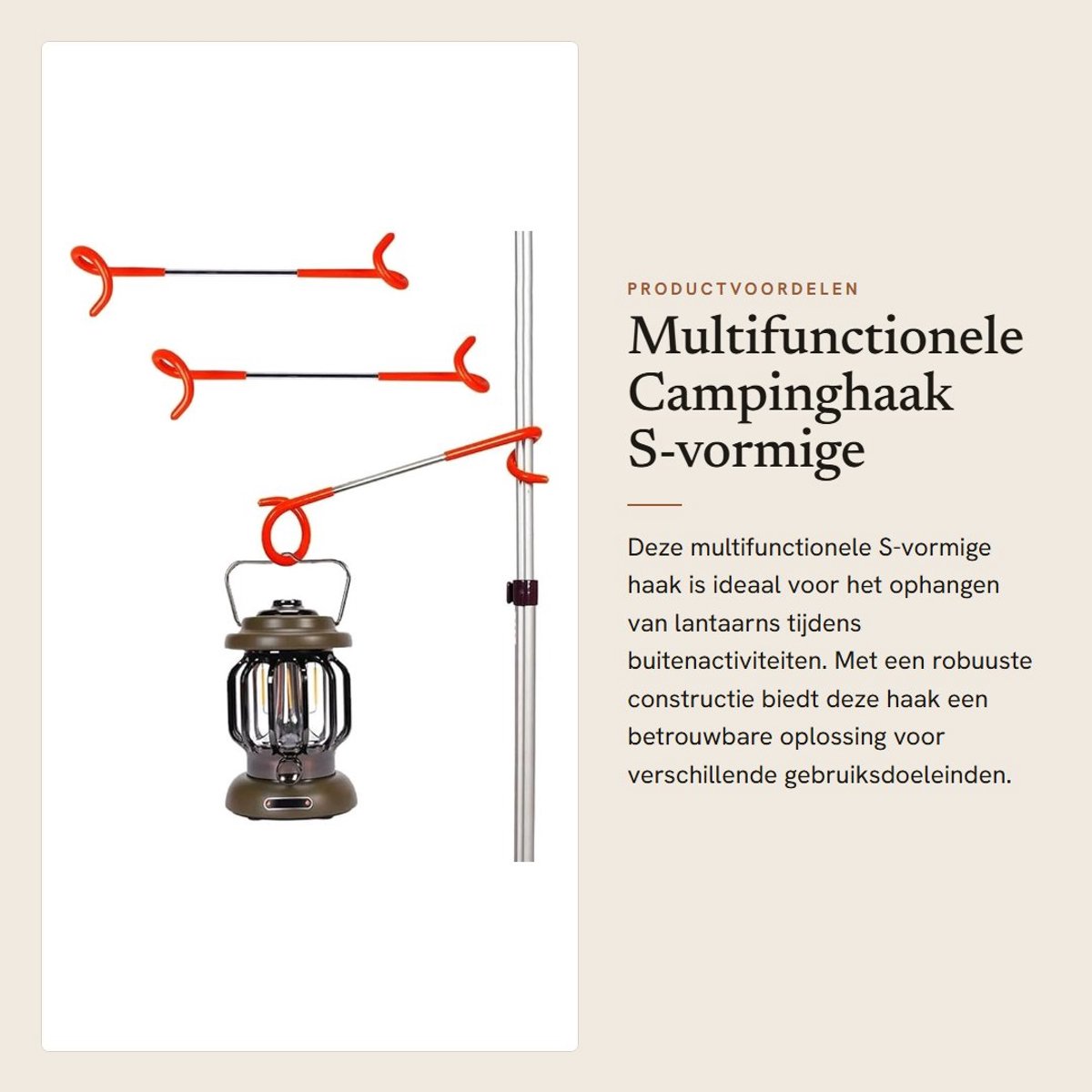 Dailygoods- Lantaarnhaak S-vormig - Multifunctionele Campinghaak - Universele Haak - Voor Buiten - Geschikt voor Stangen 10-32 mm - Stabiele Bevestiging