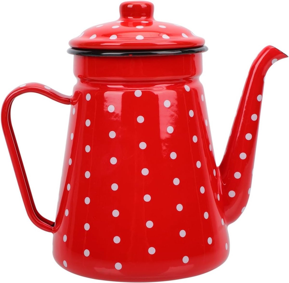 Enameled Koffiepot 1.5 L met Smalle Tuit - Rood Emaille Theepot voor Keuken en Kamperen, Ideaal voor Koffie en Thee