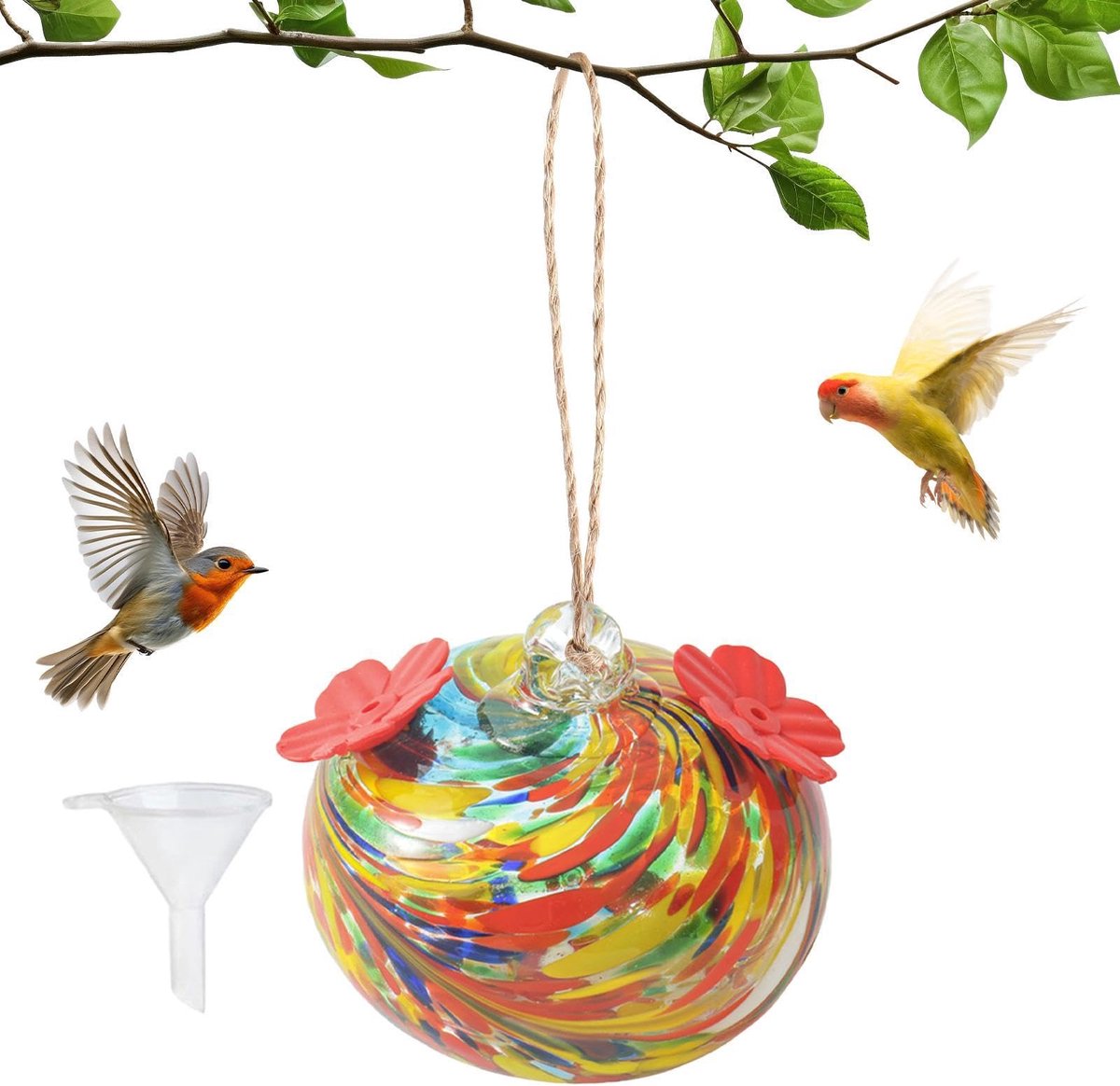Glazen Vogelvoeder met Mozaïek Design - Vogelvoeder - Hangende Vogelvoeder voor Wilde Vogels - Decoratieve Tuindecoratie