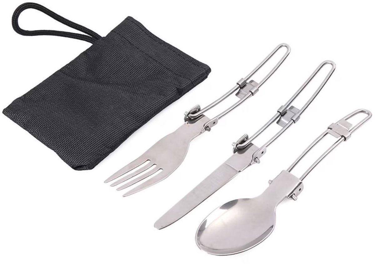 Bestek set opvouwbaar - Survival bestekset - Zakmes - Multitool - Kampeer bestek - Campingbestek - Mes / lepel / vork - Outdoor gadget - Cutlery - RVS - Jonyx
