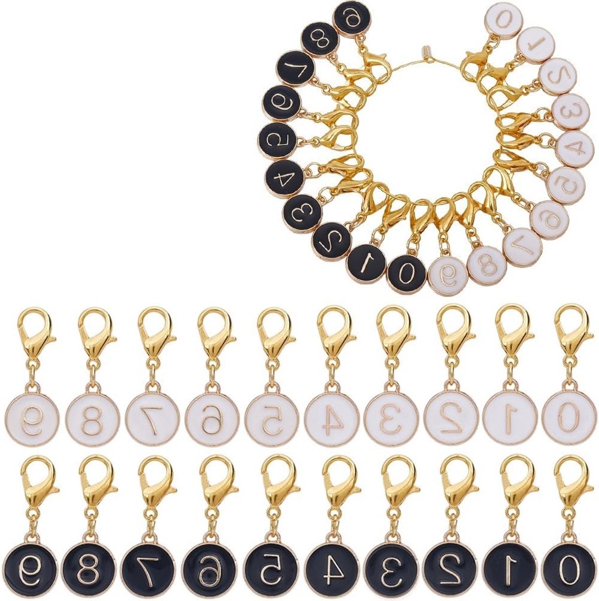 20 Stuks Enamel Nummer Haakmarkeerders met Kreeftsluiting, Verwijderbare Clips voor Haken en Breien, Ideaal voor Sieraden en Creatieve Projecten