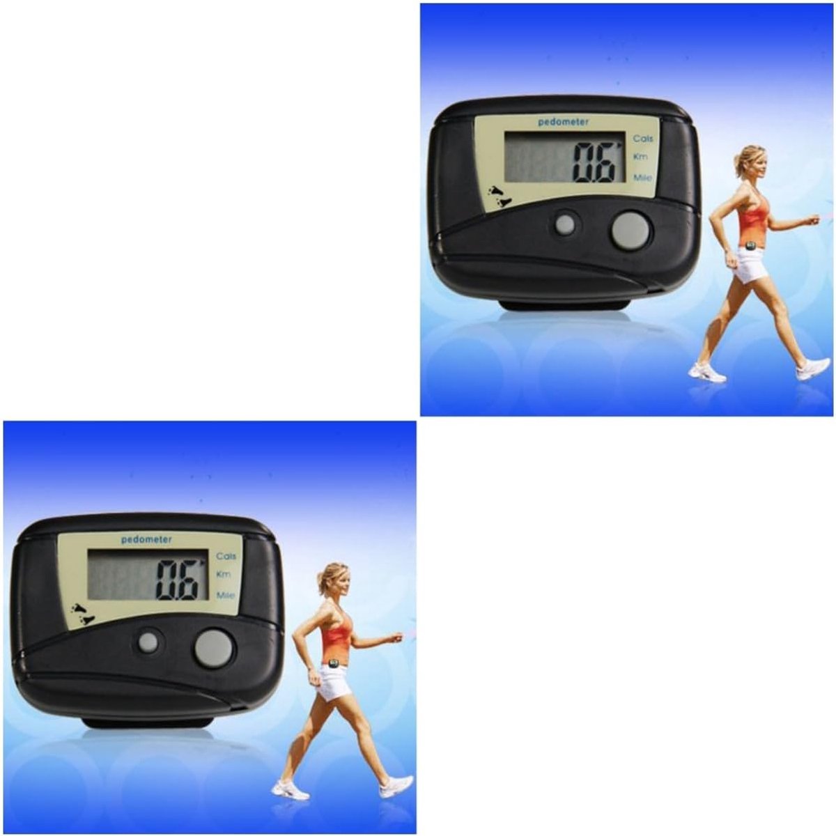 Draagbare Stappenteller - Calorieën Teller - Activiteit Meten - Multifunctioneel LCD Scherm - 2 Stuks - Zwart