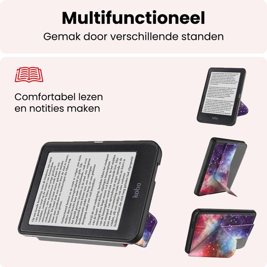 Hoes Geschikt voor Kobo Clara HD Hoesje Bookcase Cover Book Case Hoes Sleepcover Trifold - Galaxy — afbeelding 3