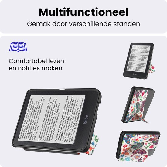 Hoes Geschikt voor Kobo Nia - Luxe E-reader Trifold Case - Bescherm Hoesje Book Cover - Vlinders — afbeelding 3