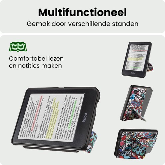 Hoes Geschikt voor Kobo Clara BW Hoesje Bookcase Cover Hoes Trifold Met Screenprotector - Hoesje Geschikt voor Kobo Clara BW Hoes Cover Case - Graffity — afbeelding 3