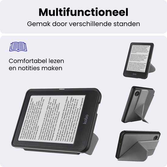 Hoes Geschikt voor Kobo Clara 2E - Luxe E-reader Trifold Case - Bescherm Hoesje Book Cover - Grijs — afbeelding 3