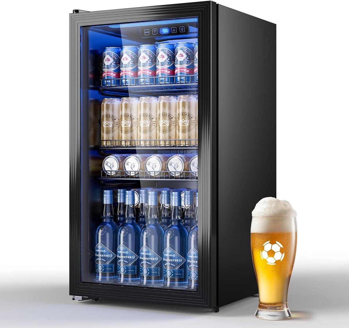 Dranken Koelkast - Mini Koelkast Glasdeur - Dranken Koelen - Stil Compressor - 90L - Zwart