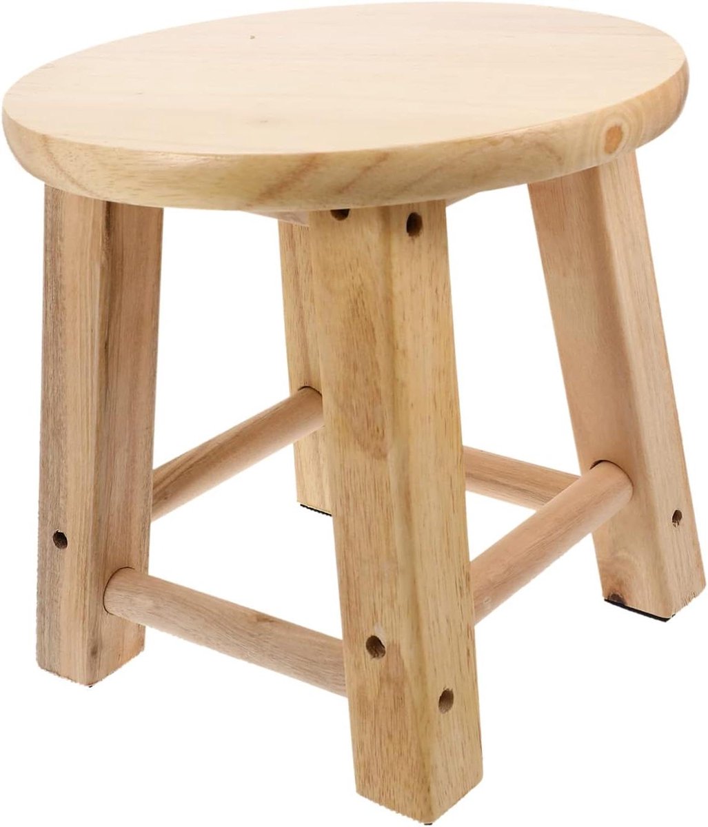 Houten Krukje - Voetenbankje Toiletkrukje - Hulp bij Opstaan - Stabiele Vier Poot Constructie - 25x25cm - Houtkleur