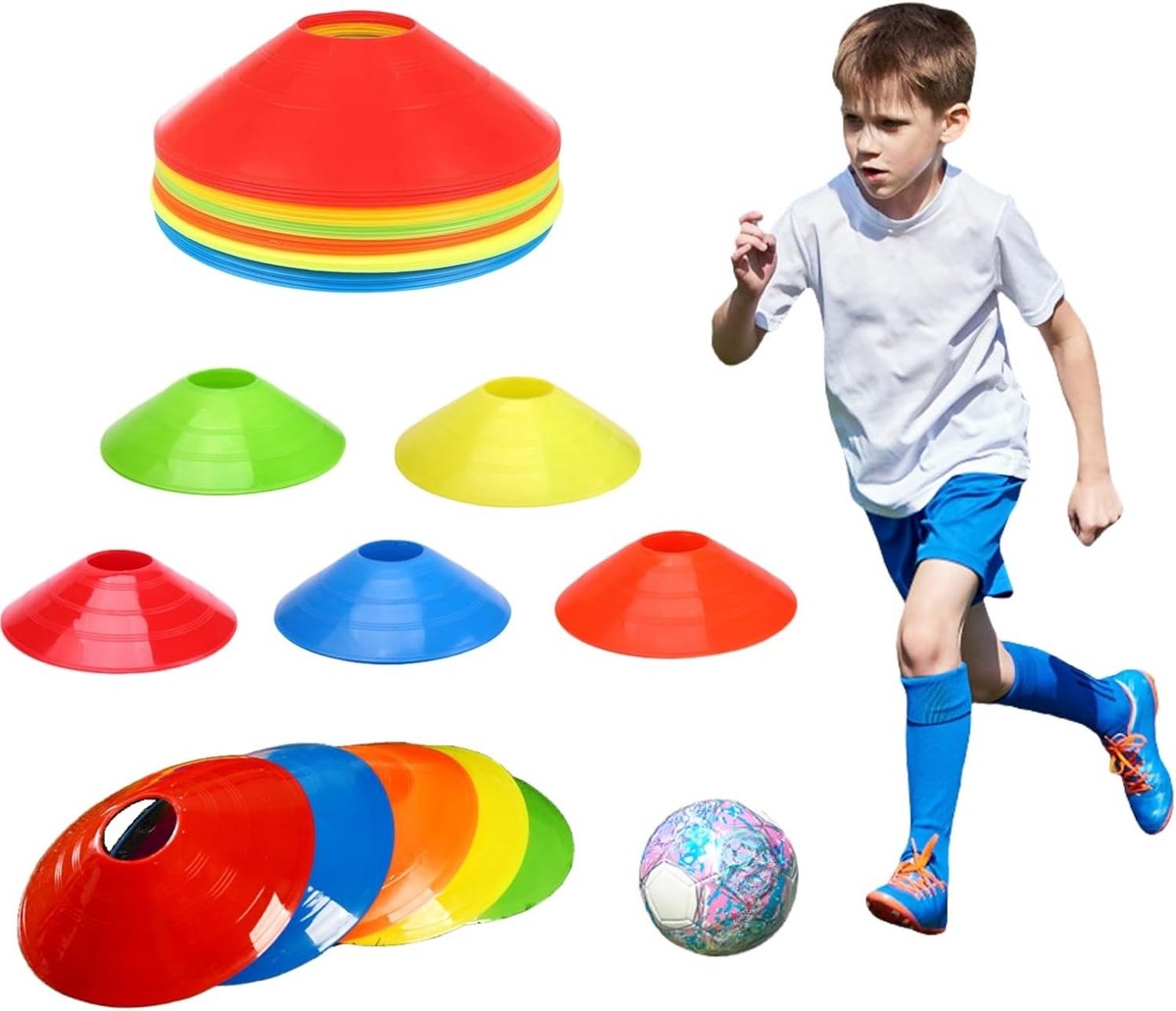 Voetbalpetten Set van 20 Stuks in 5 Kleuren met Stand en Mesh Compartment voor Training en Sportactiviteiten