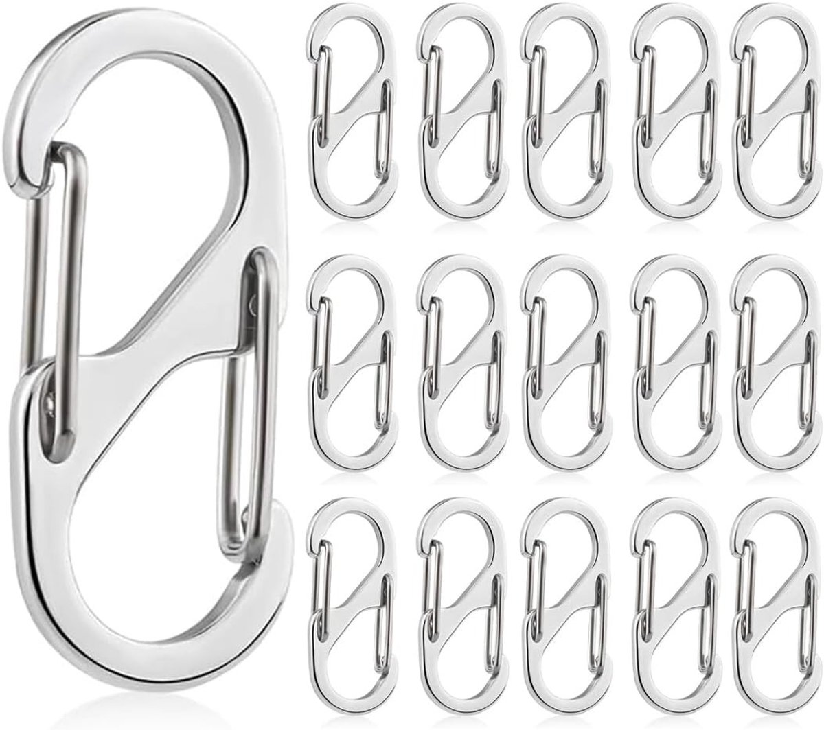 16 Kleine Zwarte Karabiners, D-vormige Mini Carabiners van Legeringsstaal voor Outdoor, Camping en Wandelen