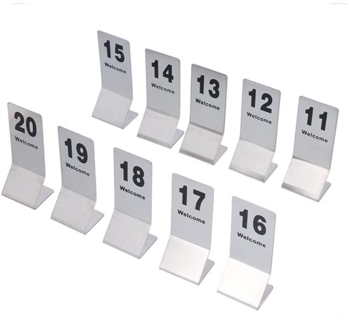 Tafelnummer Set van 10 - Dubbelzijdig Genummerd - Roestvrij staal - Tafelnummerkaarten - Voor Bruiloften en Evenementen - Gewicht 1093 g - Tafelnummerkaart