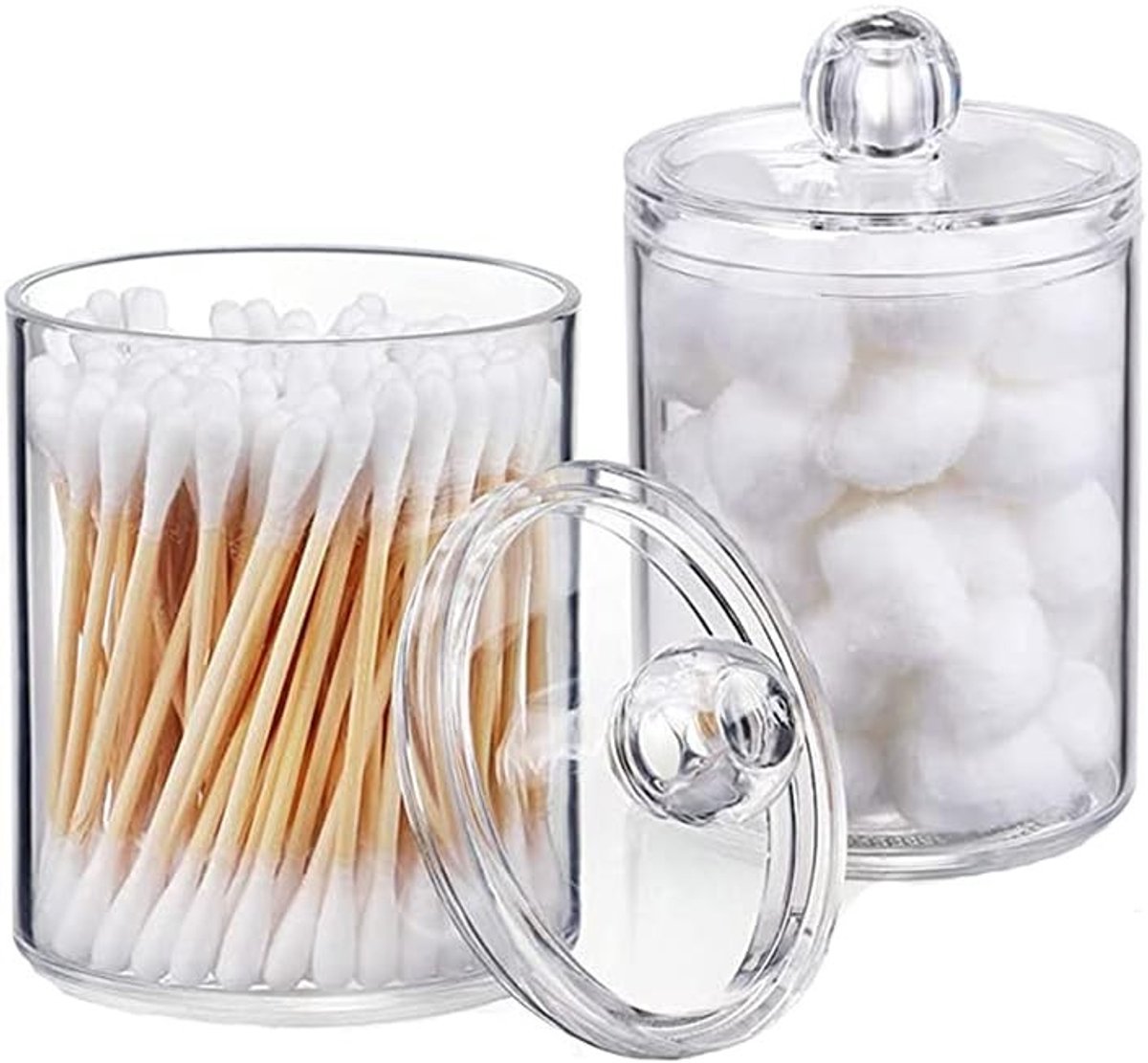 Ronde Transparante Opbergdozen voor Wattenstaafjes, Wattenbollen en Tampons met Deksel - Set van 2 Stuks