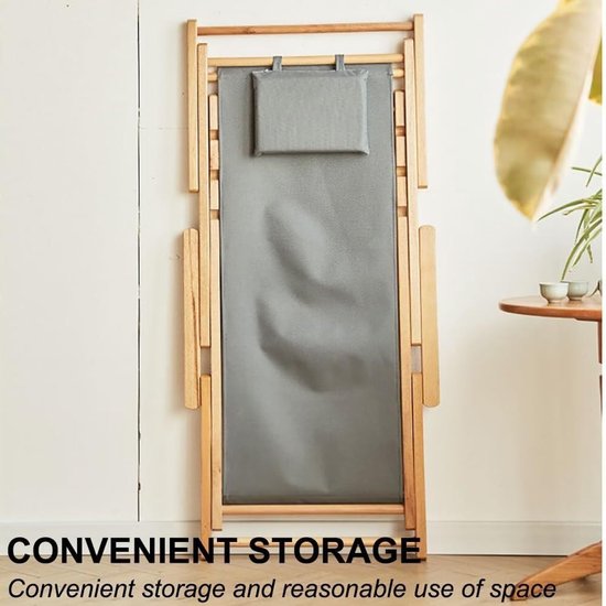Houten Strandstoel - Opvouwbare Ligstoel - Ontspannen in de Zon - 4 Verstelbare Posities - 54x104x81.5CM - Blauw — afbeelding 3