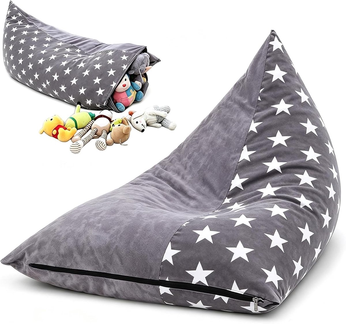 Beanbag large - Sterren - 127 x 72 x 72 cm - Canvas driehoekige zitzak met opbergruimte - Voor kinderen en volwassenen