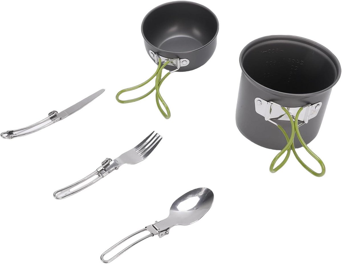 Camping Kookgerei Set - Kampeerpan Pannen - Buiten Koken - Antiaanbaklaag - 18 x 13 x 13 cm - Zwart