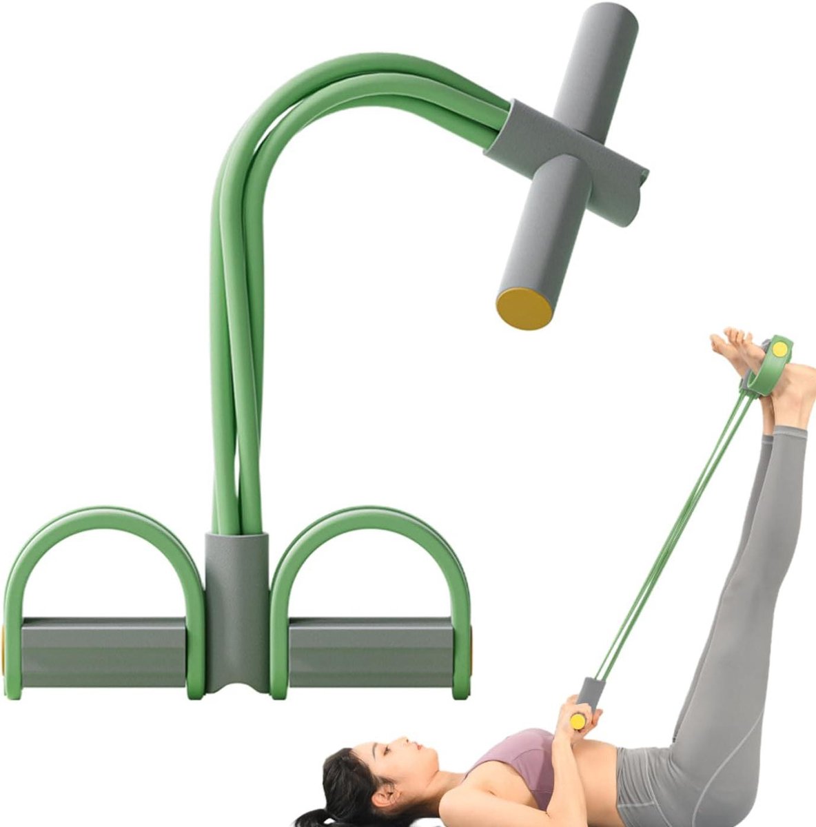 Buikspiertrainer met Pedaal - Been trainer Trekkoord - Full body training - Antislip materiaal - 46 cm - Groen