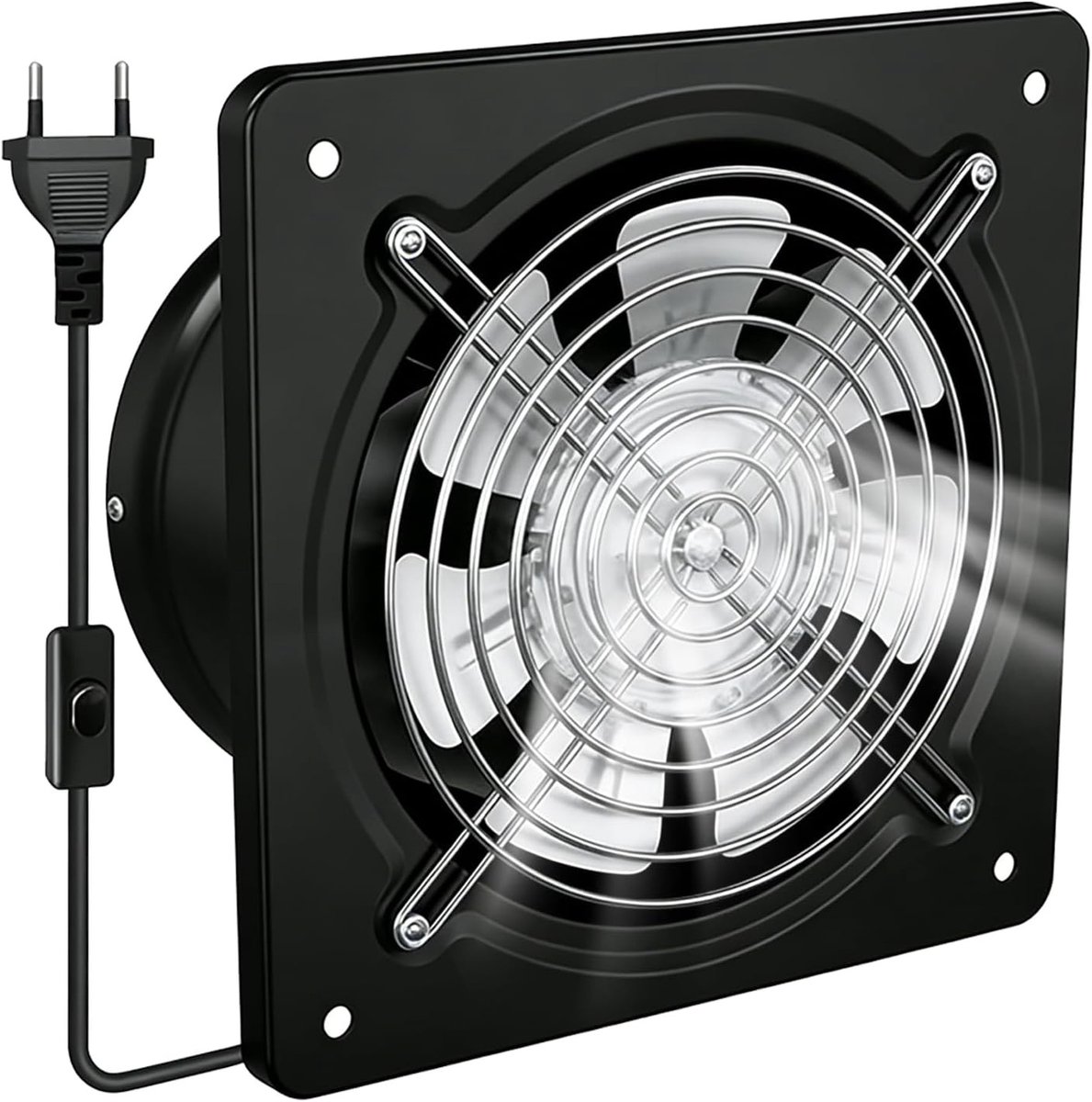 Afzuiging badkamer - Zwart - 19 x 19 cm - Metalen Afzuigventilator met Terugslagklep - Voor Keuken, Garage en Werkplaats