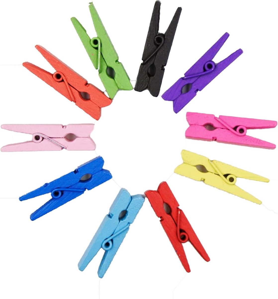 Kleurrijke houten knijpers 3.5 cm - 100 stuks mini kledingclips voor decoratie, knutselen en foto's