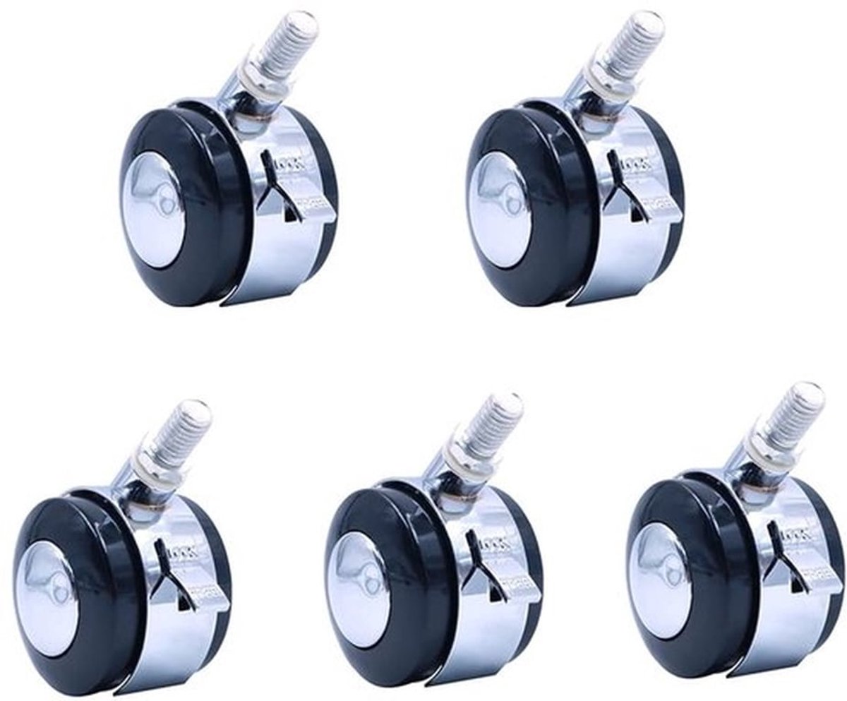 Meubelwielen Set van 5 - Zwenkwielen met Rem - Draagvermogen 200 kg - Schroefdraad 10 mm - PU-rubber - Hoogwaardige Legering