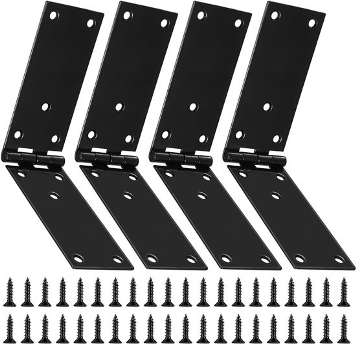 Vouwscharnieren voor houten poorten, tuinmeubels en kastdeuren - 4 stuks, zwart metaal, zwaar belastbaar (200x45mm)