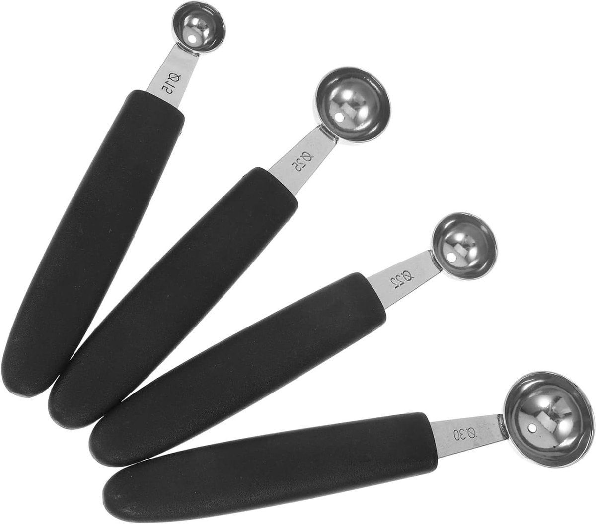 Fruitlepels Set - IJsschepjes Meloenballetjes - Desserts Maken - Verschillende Maten - 4 Stuks - Zwart
