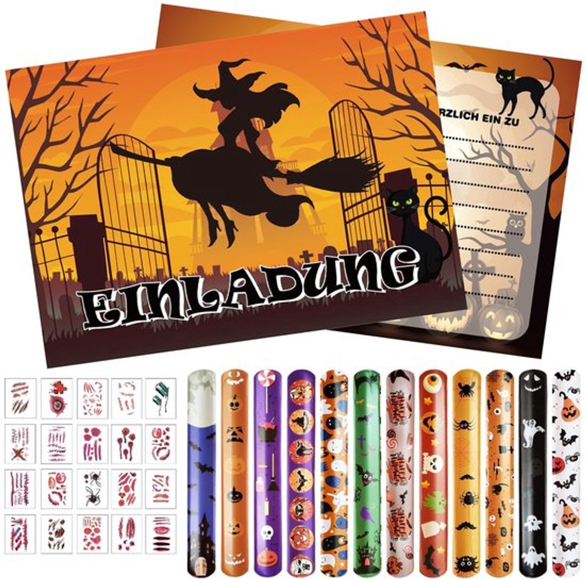 Uitnodigingskaarten Halloween - 12 Stuks - Griezelig Mooi Feest - Uitnodiging Kinderfeestje - Begraafplaats - Grijs - Feestkaarten