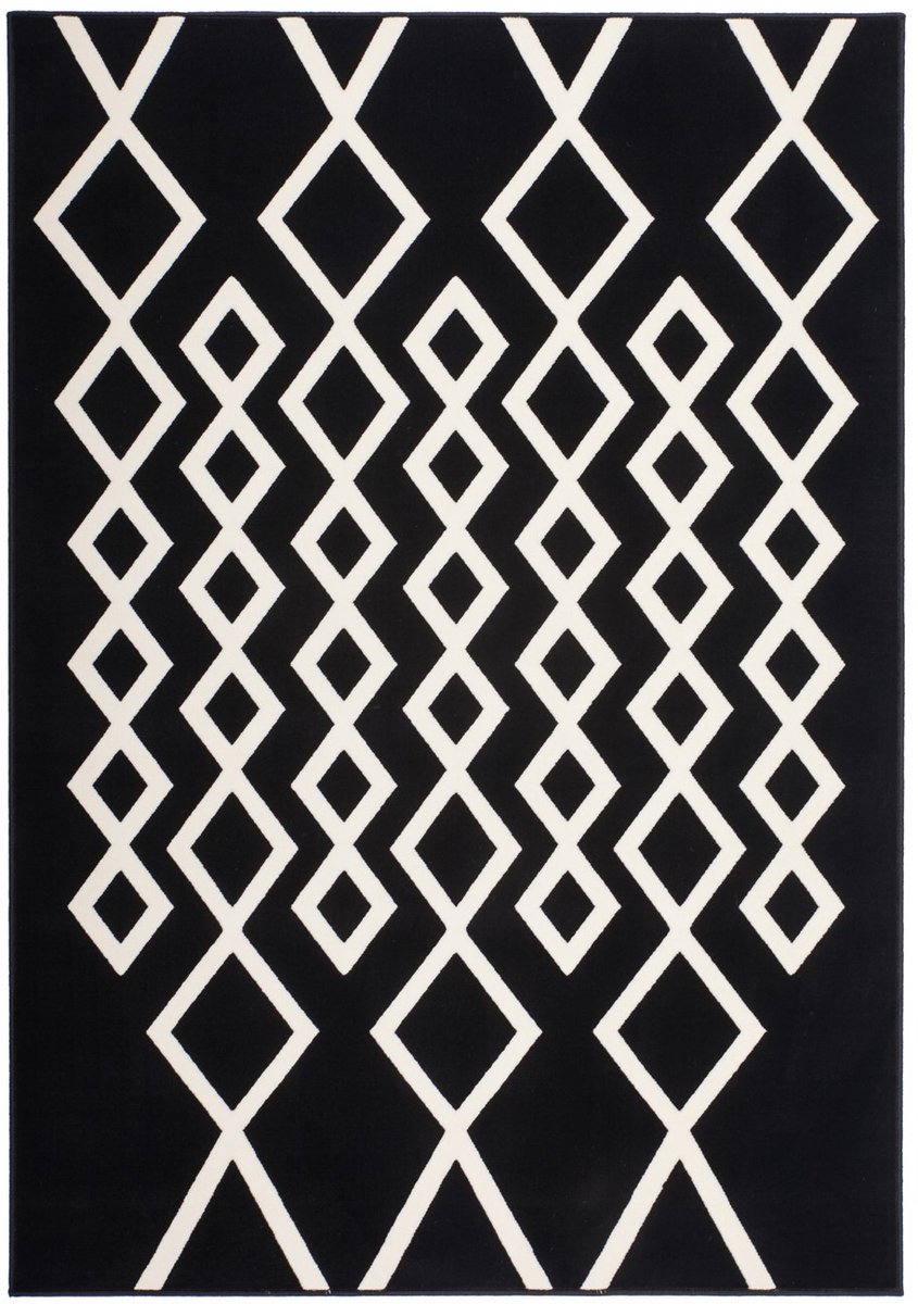 Padiro laagpolig vloerkleed 120 x 170 cm - zwart / crème / off-white - modern geometrisch patroon - geschikt voor vloerverwarming - van polypropyleen