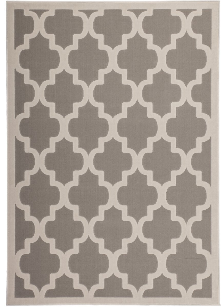 Padiro laagpolig vloerkleed 80 x 150 cm - taupe - boho geometrisch patroon - geschikt voor vloerverwarming - van polypropyleen