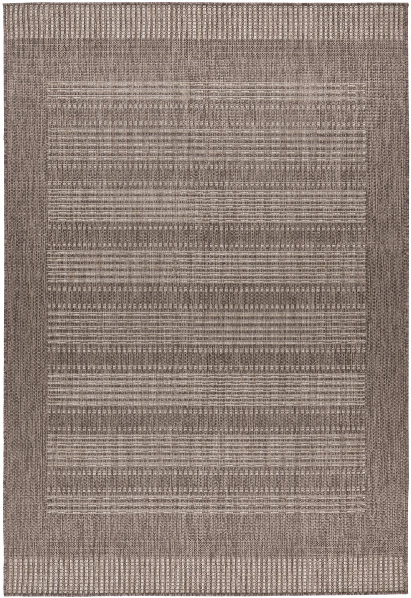 Padiro laagpolig vloerkleed 120 x 170 cm - taupe - modern streeppatroon - voor binnen en buiten - geschikt voor vloerverwarming - van polypropyleen