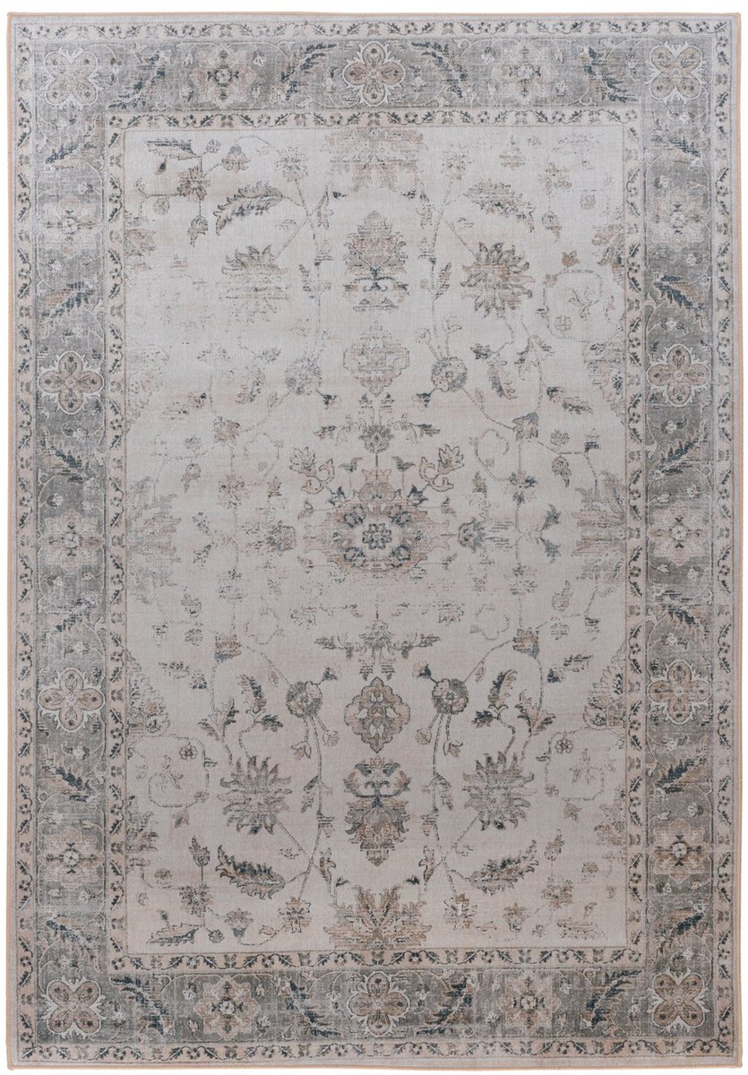 Padiro laagpolig vloerkleed 80 x 150 cm - meerkleurig / beige - vintage patroon - geschikt voor vloerverwarming - van polyester