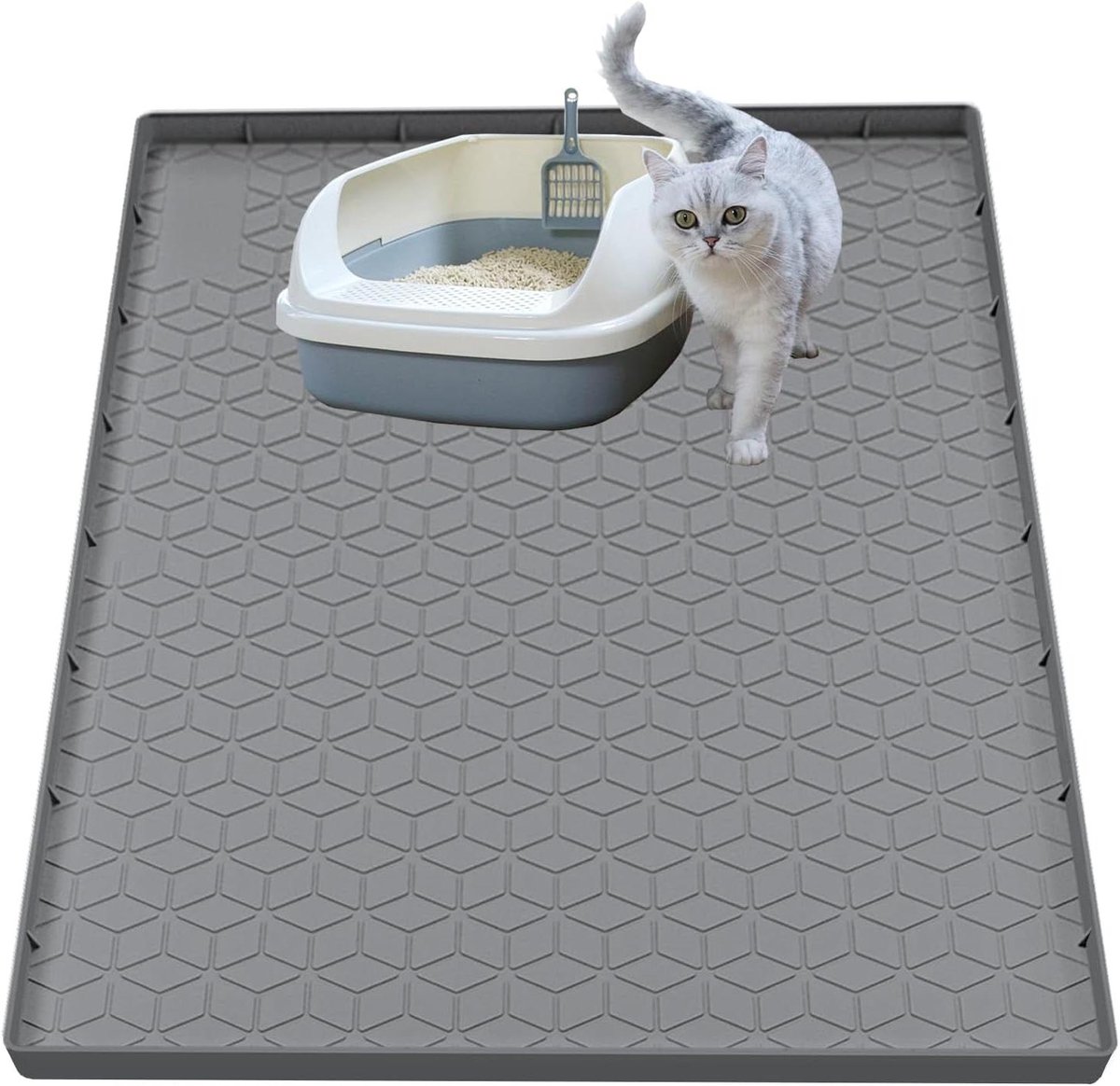 Kattenbakmat - Kattenbak Vullingmat - Vloer Schoonhouden - Waterdicht Antislip - 86 x 56 cm - Grijs