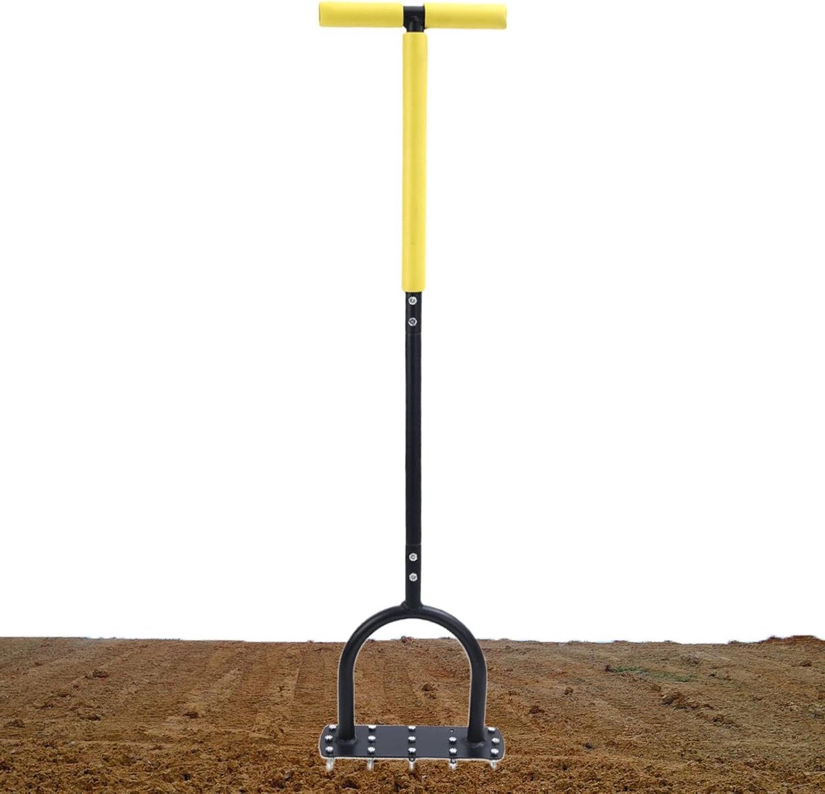 Grasbeluchter Handmatig - Bodemluchtpomp Gazon - Gazon Verzorgen - Ergonomische T-Handgreep - 100 cm Hoogte - Zilver