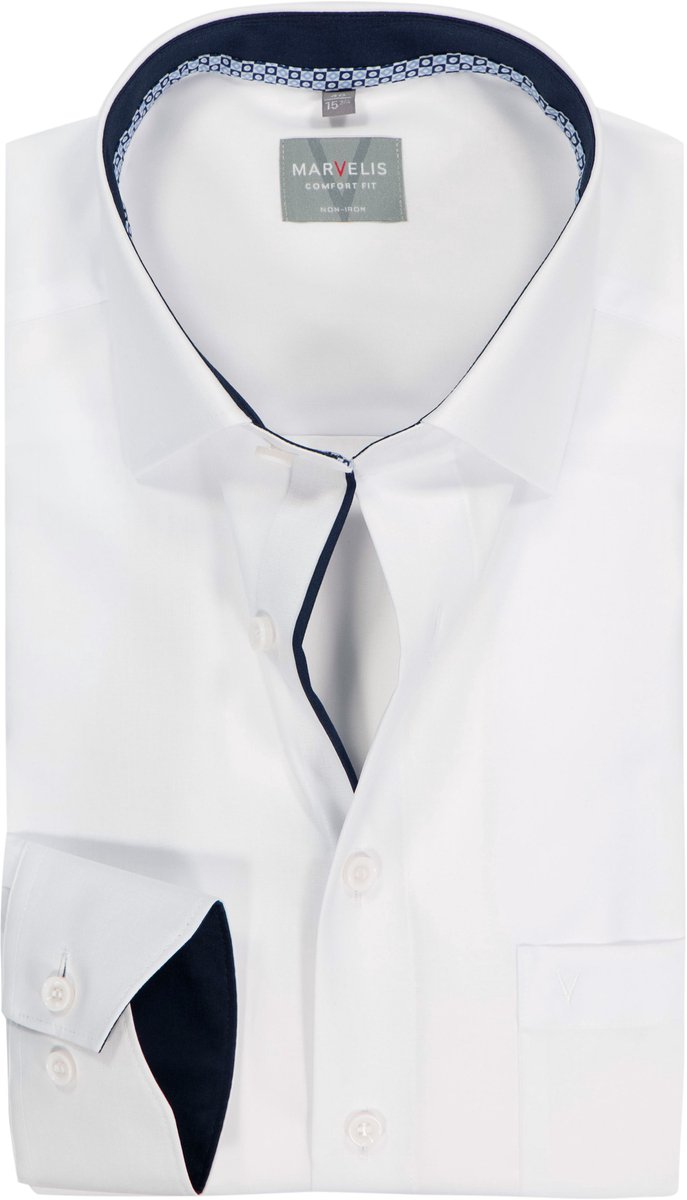 MARVELIS comfort fit overhemd - popeline - wit - Strijkvrij - Boordmaat: 45 (EU maat: XXL)