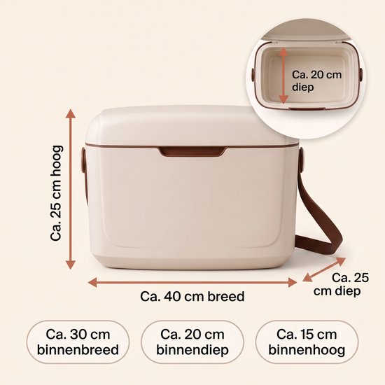Cheqo® Koelbox 12 Liter - Kleine Koelbox met Schouderband - Draagbare Koelbox zonder Stroom - Passieve Koelbox en Koelkist voor Camping - Koelbox voor Strand en Picknick - Koelbox voor Festival en Auto - Frigobox - Retro Koelbox Taupe van Cheqo — afbeelding 2