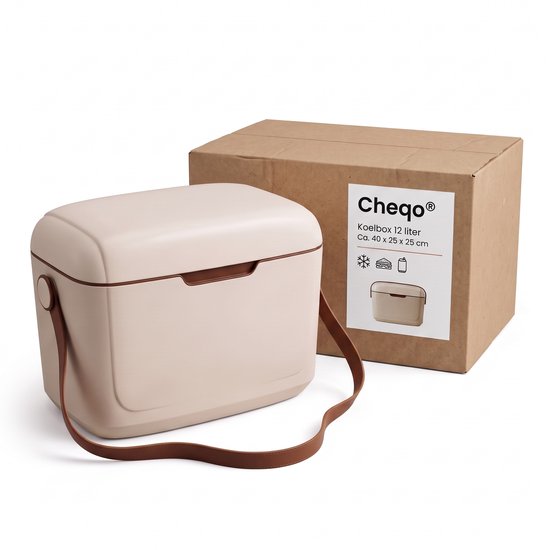Cheqo® Koelbox 12 Liter - Kleine Koelbox met Schouderband - Draagbare Koelbox zonder Stroom - Passieve Koelbox en Koelkist voor Camping - Koelbox voor Strand en Picknick - Koelbox voor Festival en Auto - Frigobox - Retro Koelbox Taupe van Cheqo — afbeelding 4