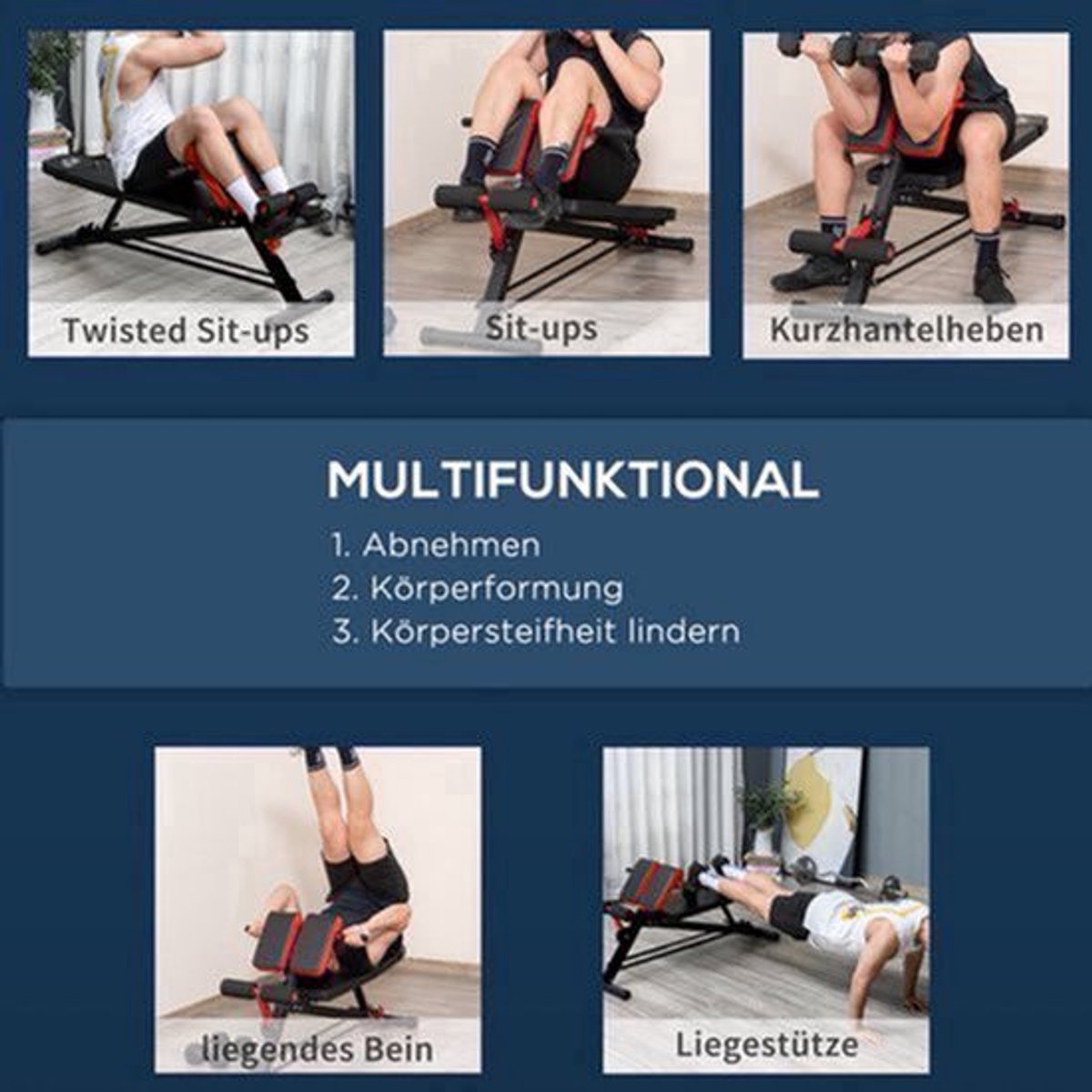 Verstelbare Fitnessbank – Multifunctionele Trainingsbank – Gewichtbank – Buikspierbank – Home Gym Bank – Zwart Rood – Stalen Frame – 7-Voudig Verstelbaar