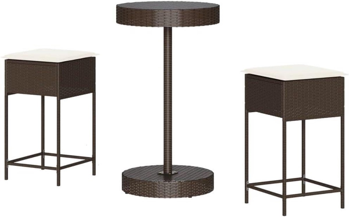 Tuinbarset 3-delig - Loungeset Tuin - Buiten Ontspannen - Poly Rattan - 40 x 40 x 76 cm - Bruin
