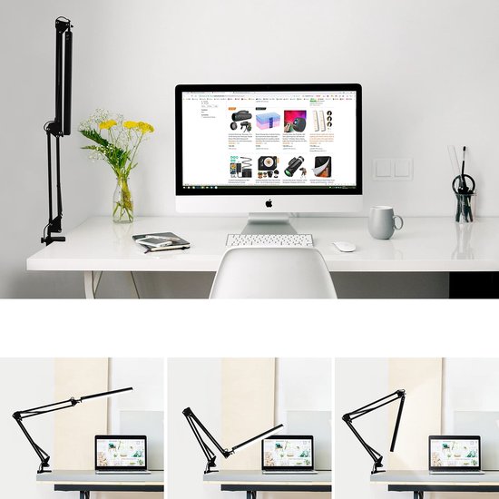 LED-bureaulamp - Met clip - Dimbaar - Leeslamp - 3 lichtkleuren - 10 helderheidsniveaus - Geschikt voor bureaus, slaapkamers en werkplekken - 10W - 5V/2A directe stekker - Zwart — afbeelding 5