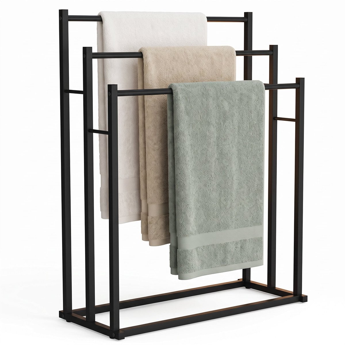 Cheqo® Handdoekrek - Handdoekenrek - Handdoekhouder Staand - Vrijstaand Handdoekrek voor Badkamer - Handdoekstang met 3 Stangen - zonder Boren - Handdoekhanger - Handdoekdroogrek - Extra Breed - voor Keuken - Badkameraccessoires - Mat Zwart