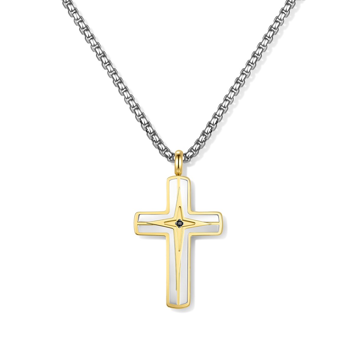 Frank 1967 7FN-0094 – Ketting Heren – Kruis Ketting – Goudkleurig Roestvrij Staal – 50+10 cm – Cadeau voor Mannen