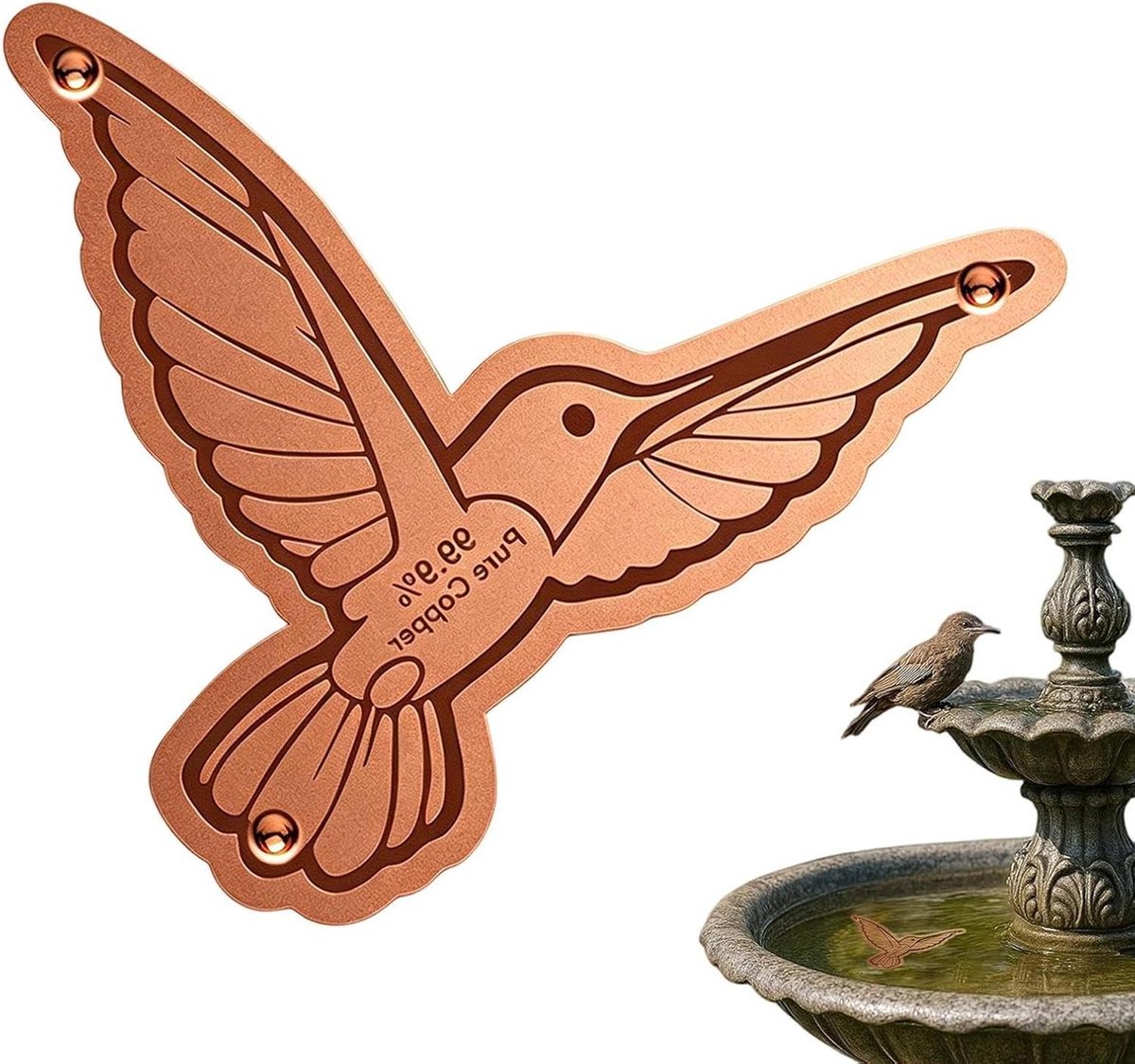 Koperen Vogelbad Schijf - Vogelbad Accessoire - Vogels Verzorgen - Vuilophoping Remmend - 12 x 12 x 1 cm - Koper