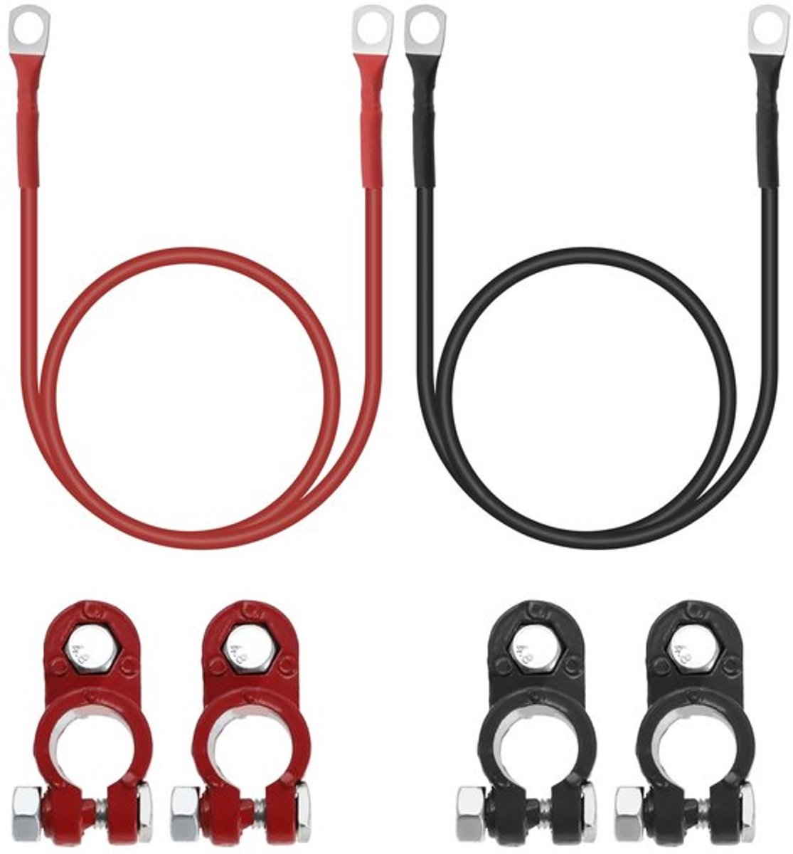 Batterijklemmen - Aluminium - 1 Paar - Rood en Zwart - 10AWG Kabels - Geschikt voor Auto en Boot