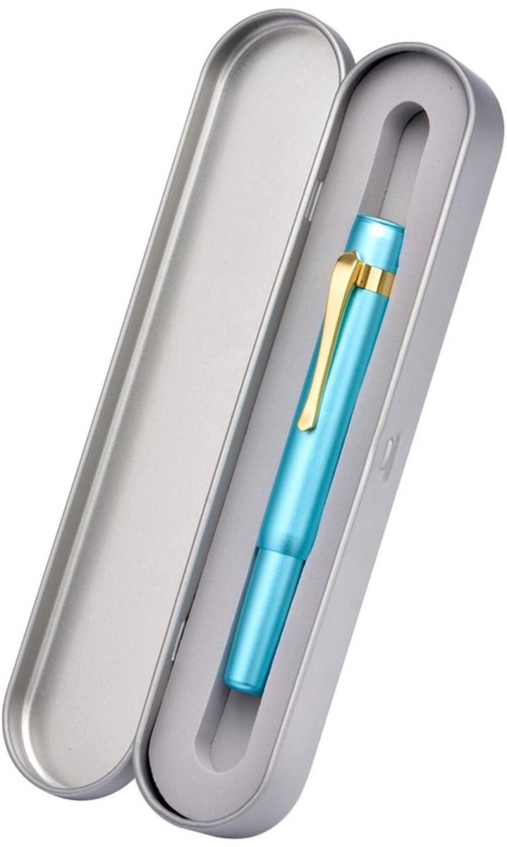 HONG DIAN M2 Zwarte Woud Mini Vulpen, Medium Zachte Penpunt & Slanke Vorm Aluminium Korte Zak Reizen Pen (Meerblauw)